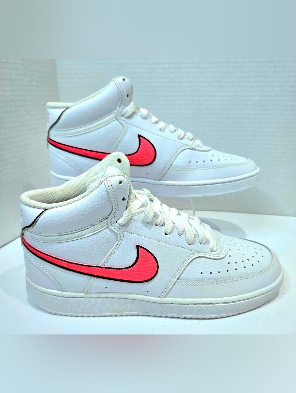 Nike Women’s Court Vision White Mid-Top Sneakers with Crimson Swoosh